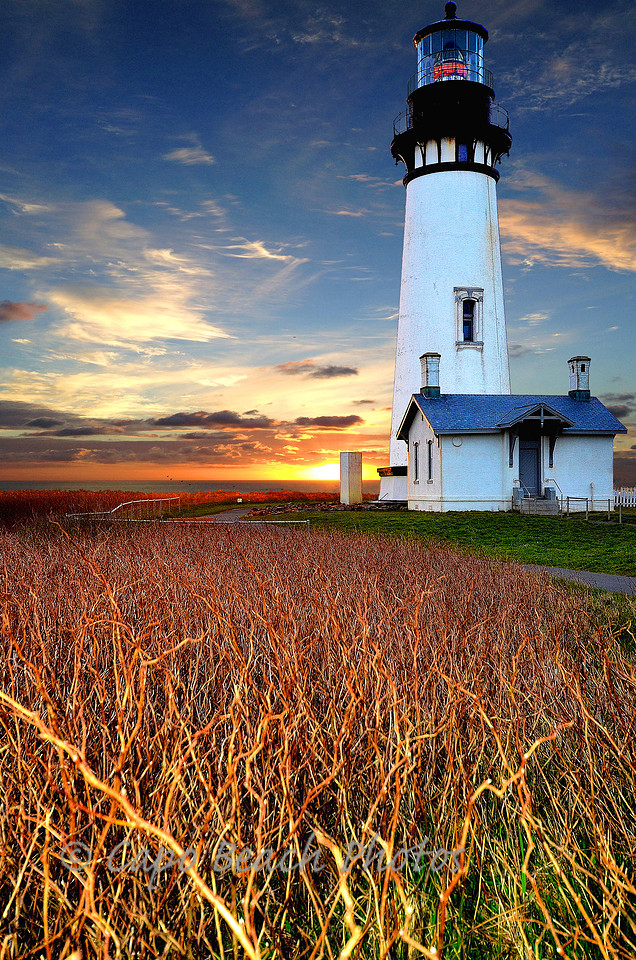 Yaquina Head Lighthouse At Dusk